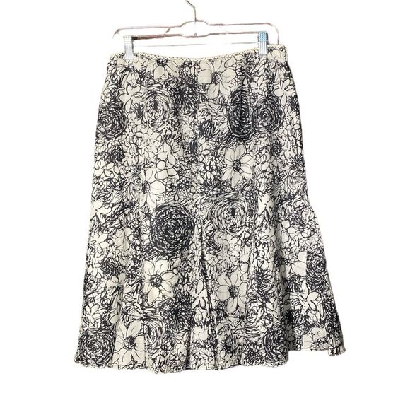 Susan Bristol A Line Black & White Flowy Floral Silk Blend Skirt Women's Size 8 - Picture 1 of 15